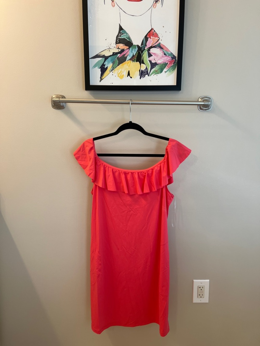 Tommy Bahama Hot Pink Off-Shoulder Ruffle Swim Coverup